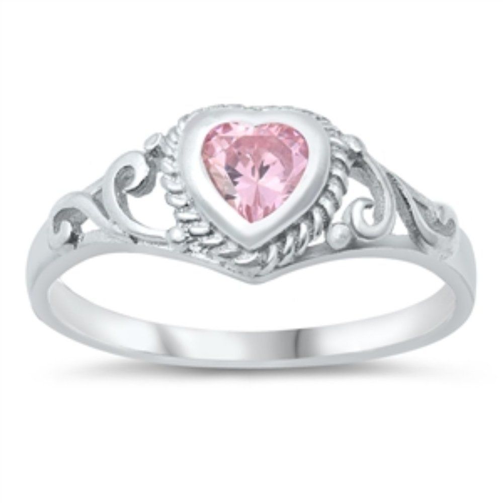 Silver CZ Baby Ring - Heart